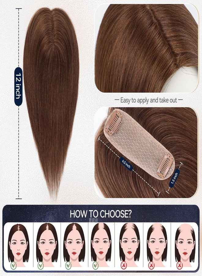 starluck Hair Toppers for Women Real Human Hair 4.5"*1.5"Silk Base Brown HairPieces No Bangs 100% Real HumanHair Toppers for Women with ThinningHair Cover Gray HairRoot - Image 2